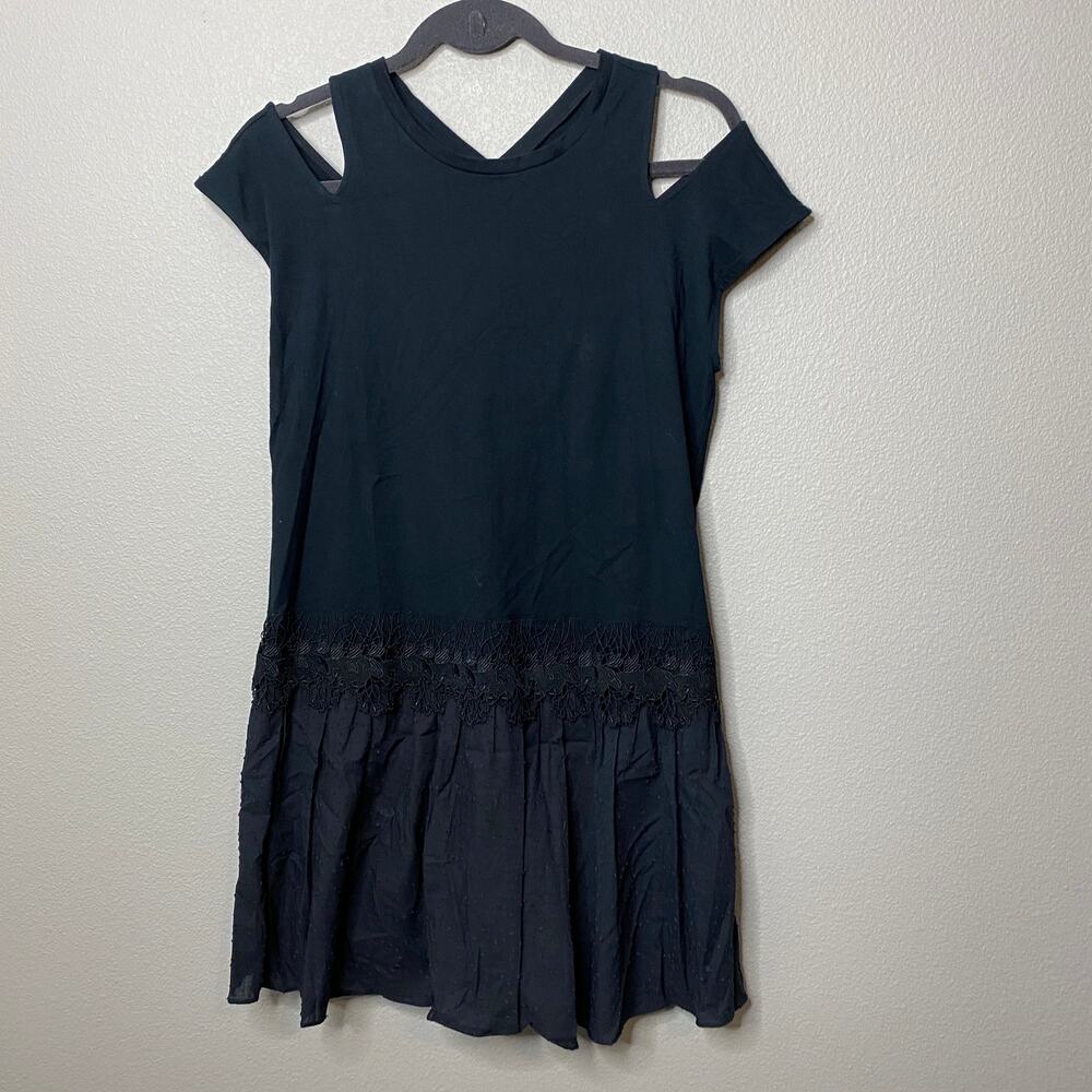 Thakoon Black Cold Shoulder Drop Waist Mini‎ Dress